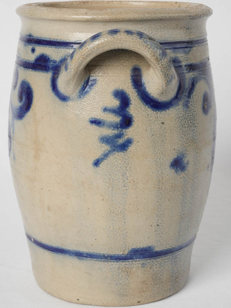 White and blue stoneware crock