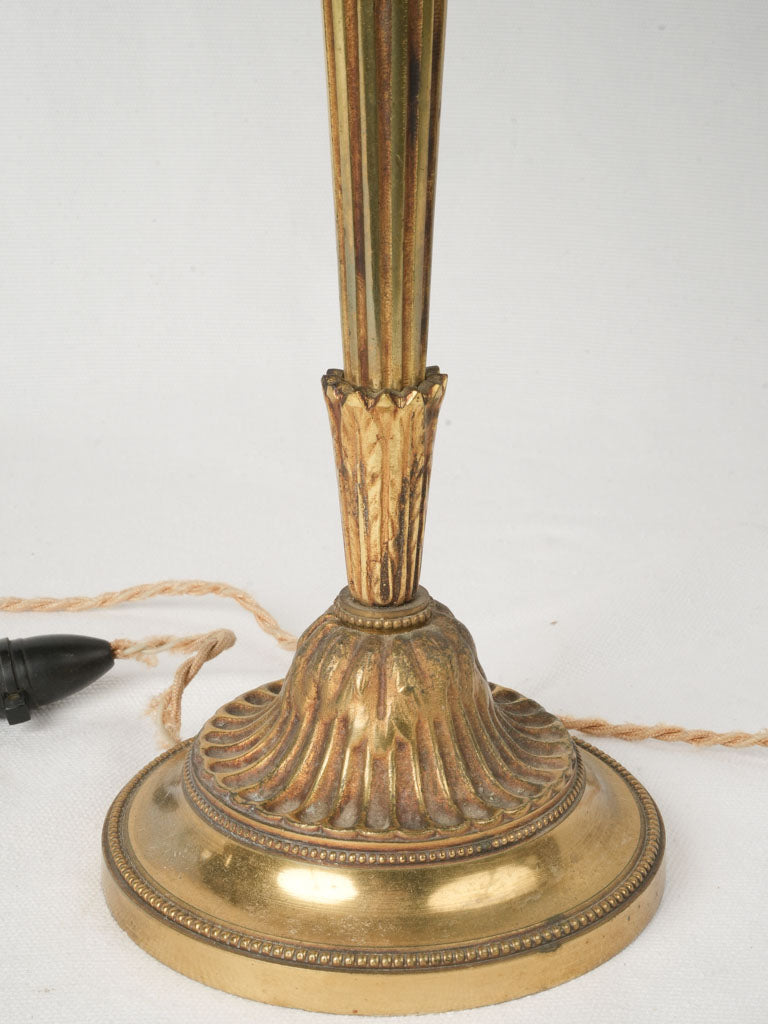 Napoleon III Bronze Candelabra Lamp w/ Contemporary Ginkgo Leaf Shade -24½"