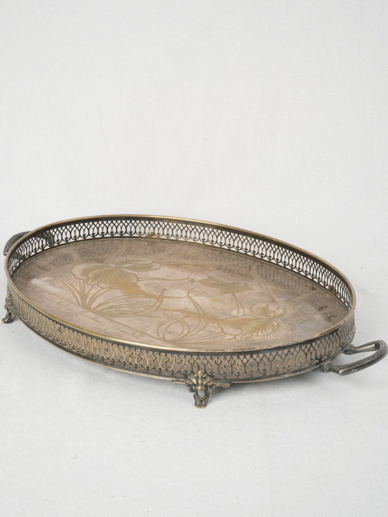 French Mid-Century Ornate Metal Tray - 24"