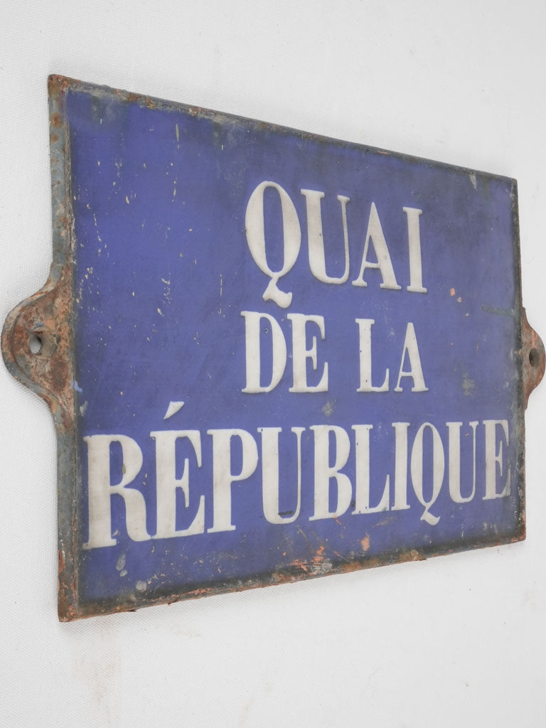 Cast iron enamel sign from Paris - Quai de la Republique - 19th century 11½" x 21¾"