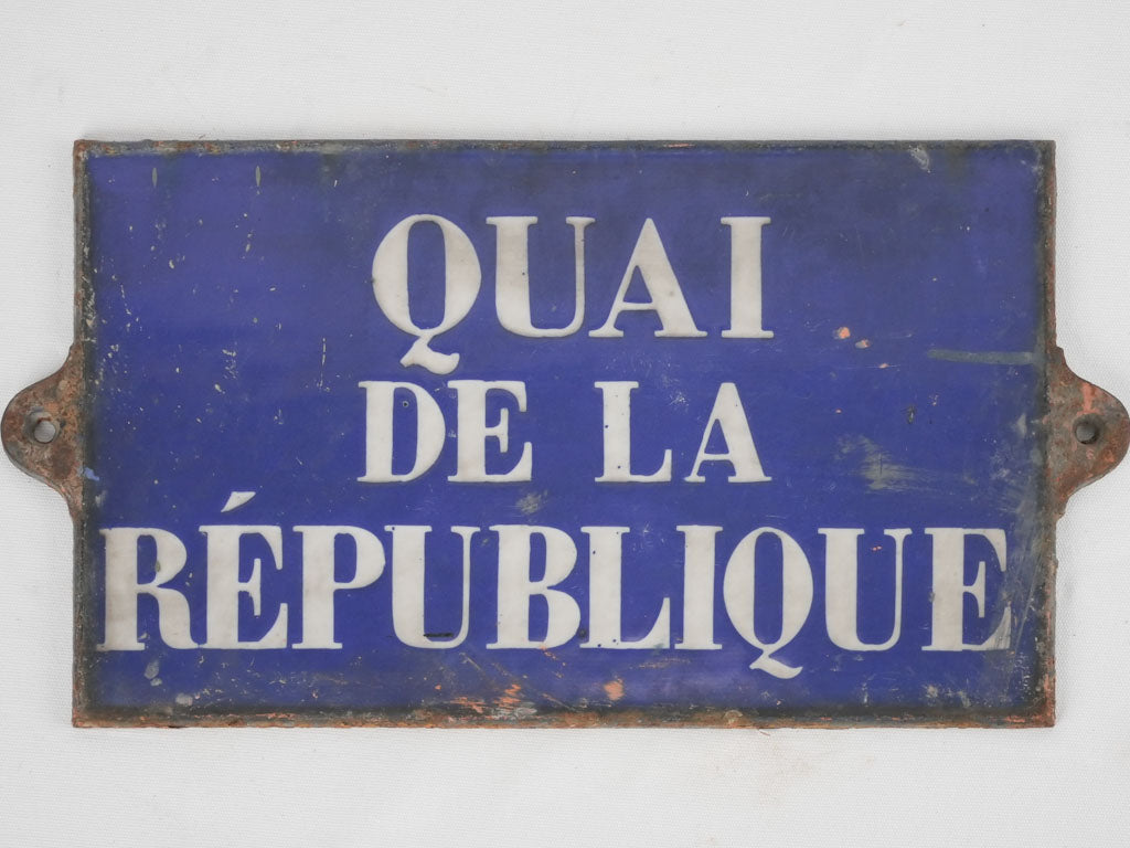 Cast iron enamel sign from Paris - Quai de la Republique - 19th century 11½" x 21¾"