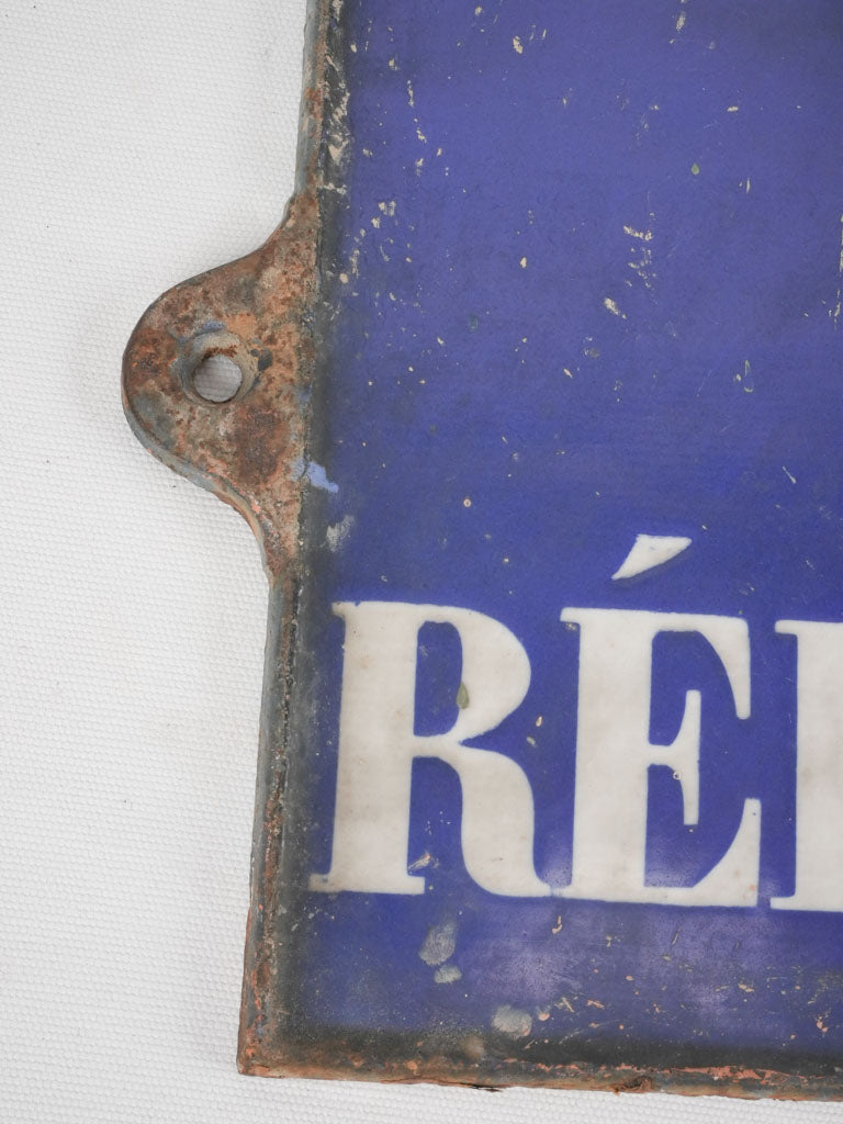 Cast iron enamel sign from Paris - Quai de la Republique - 19th century 11½" x 21¾"