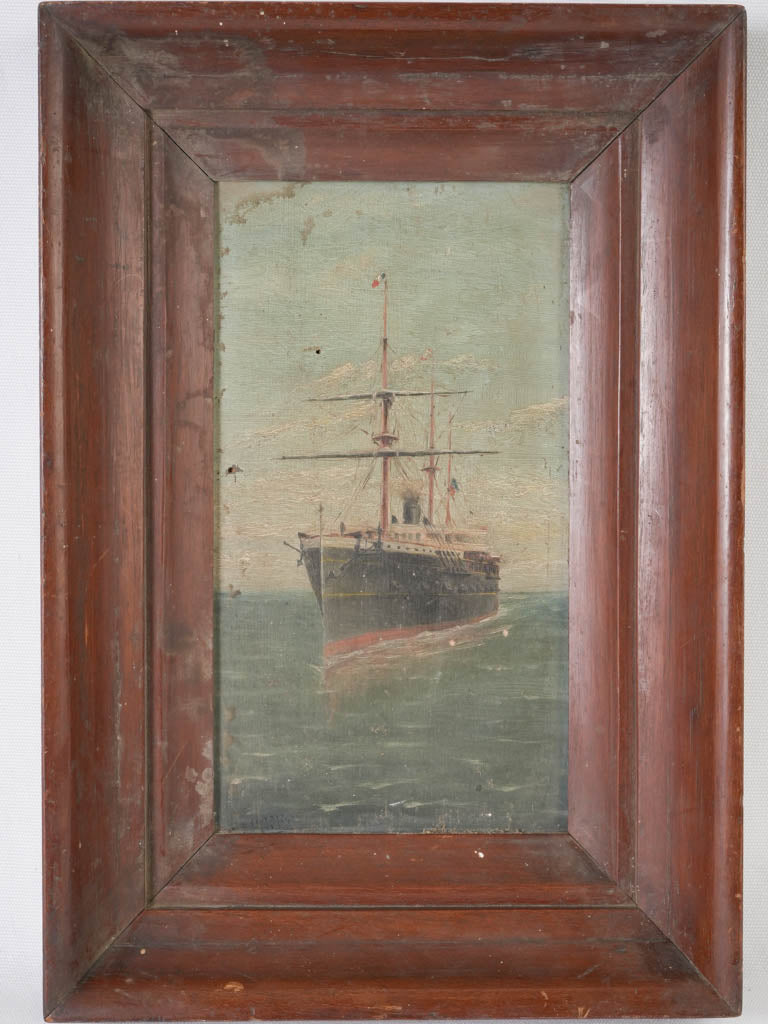 Antique French ship oil painting