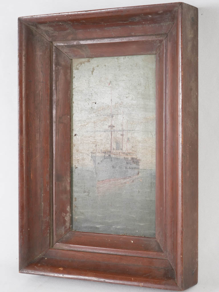 Patinaed 19th-century sea ship artwork