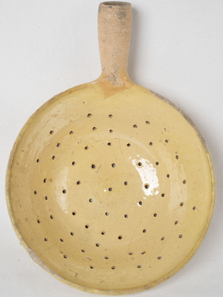 Rare yellow glazed terracotta antique sieve