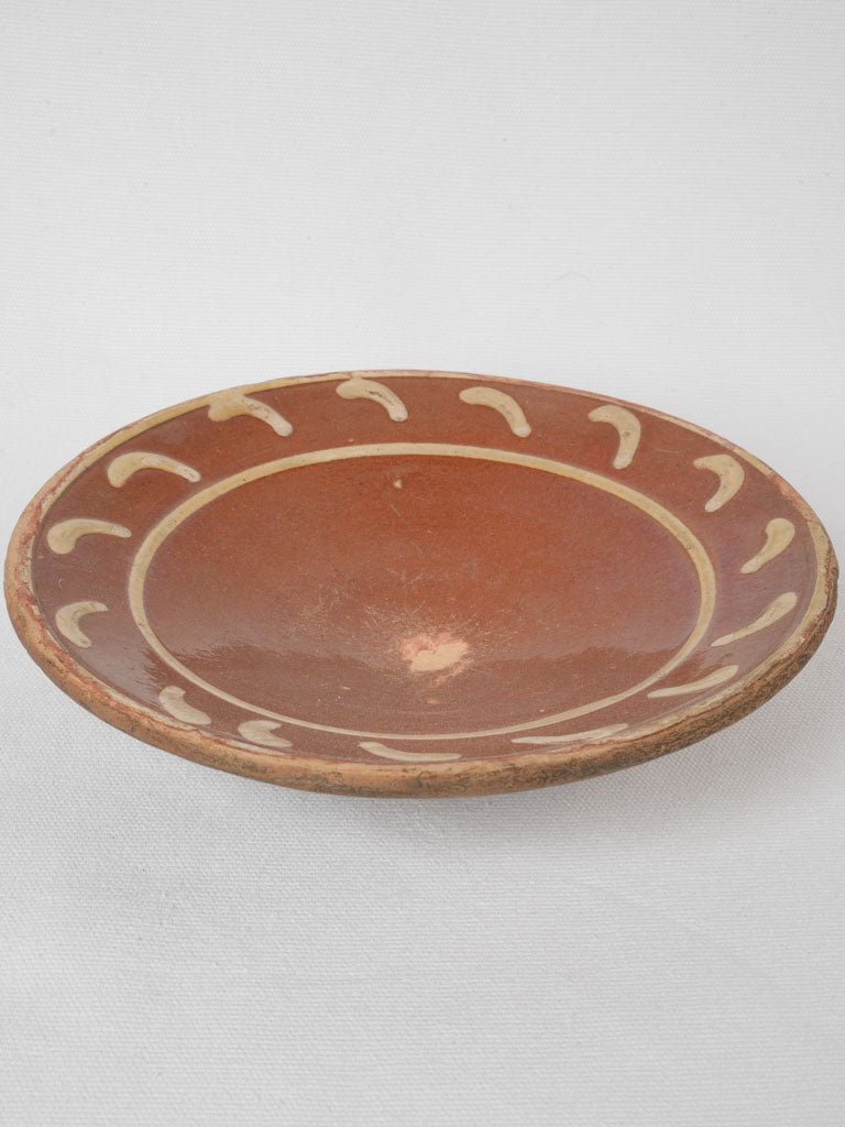 Vintage maroon glazed terracotta footed bowl