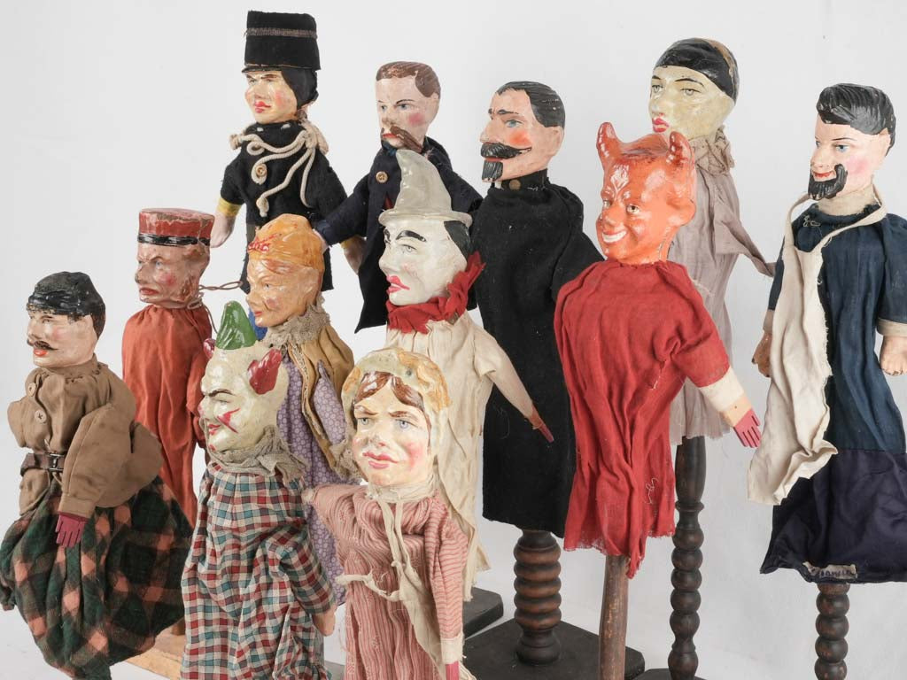 Collection of twelve 19th century hand puppets - papier mâché