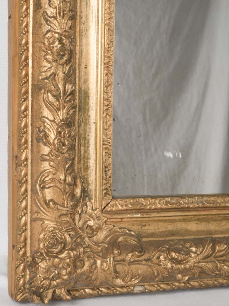 Aged French gilded rectangular wall mirror