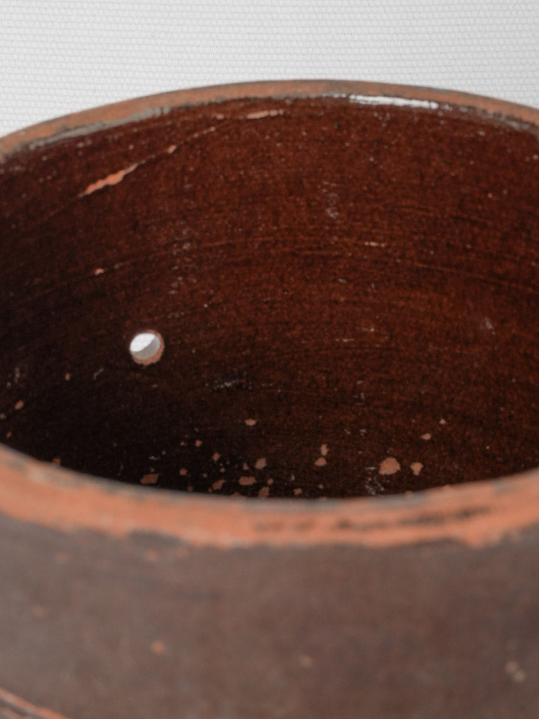 Aged tall dark brown glaze strainer