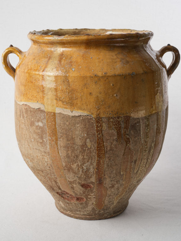 Vintage ochre-glazed French confit pot  