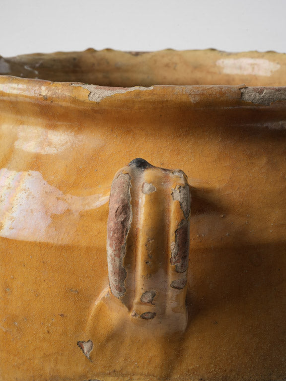 Artisan yellow-glazed French confit pot  