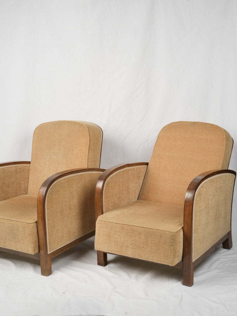 Chic Pair of Art Deco Reclining Armchairs in Walnut- Circa 1940