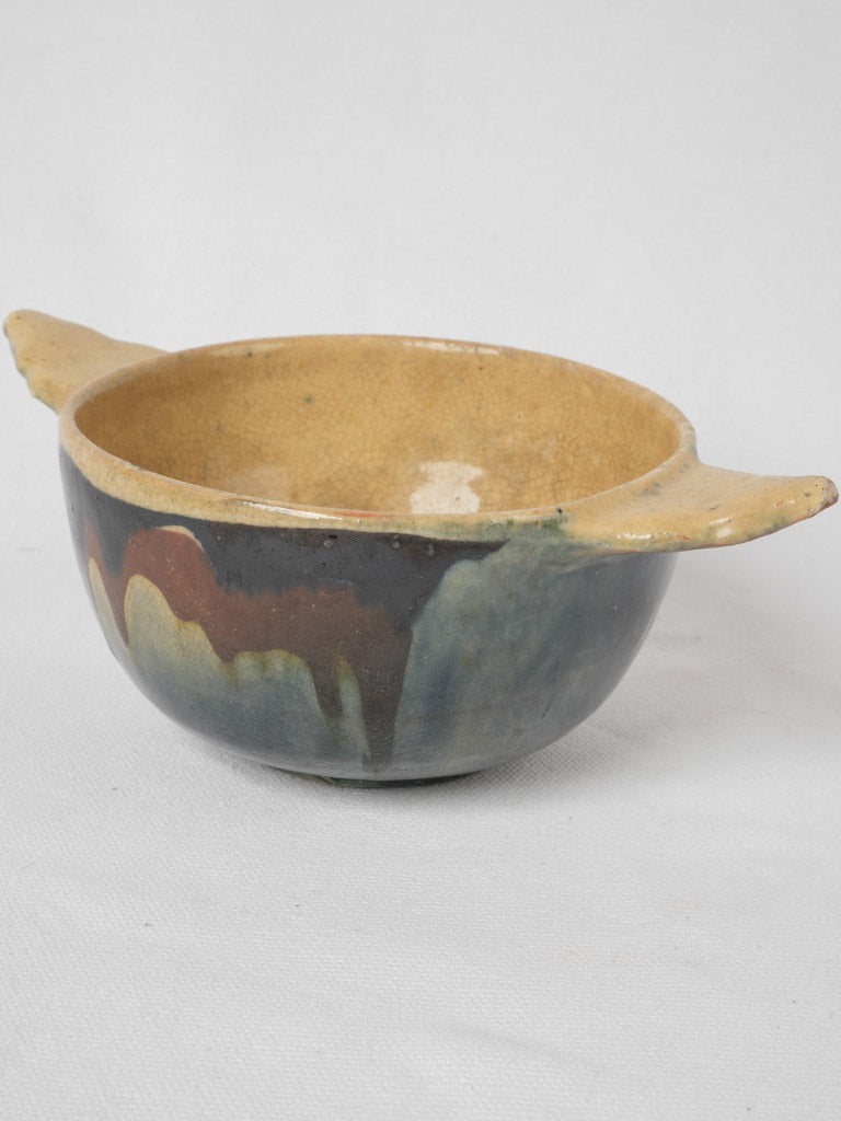 Vintage French slipware porringer bowl