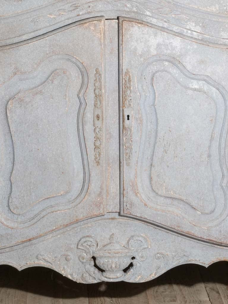 Late 19th-Century Louis XV Style Child's Armoire w/ Powder Blue Patina 46" x  39"