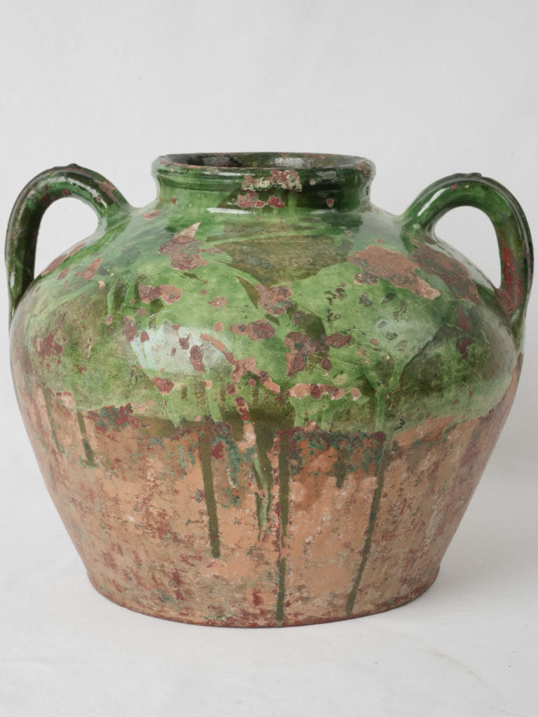 Distressed 18th-century green pot