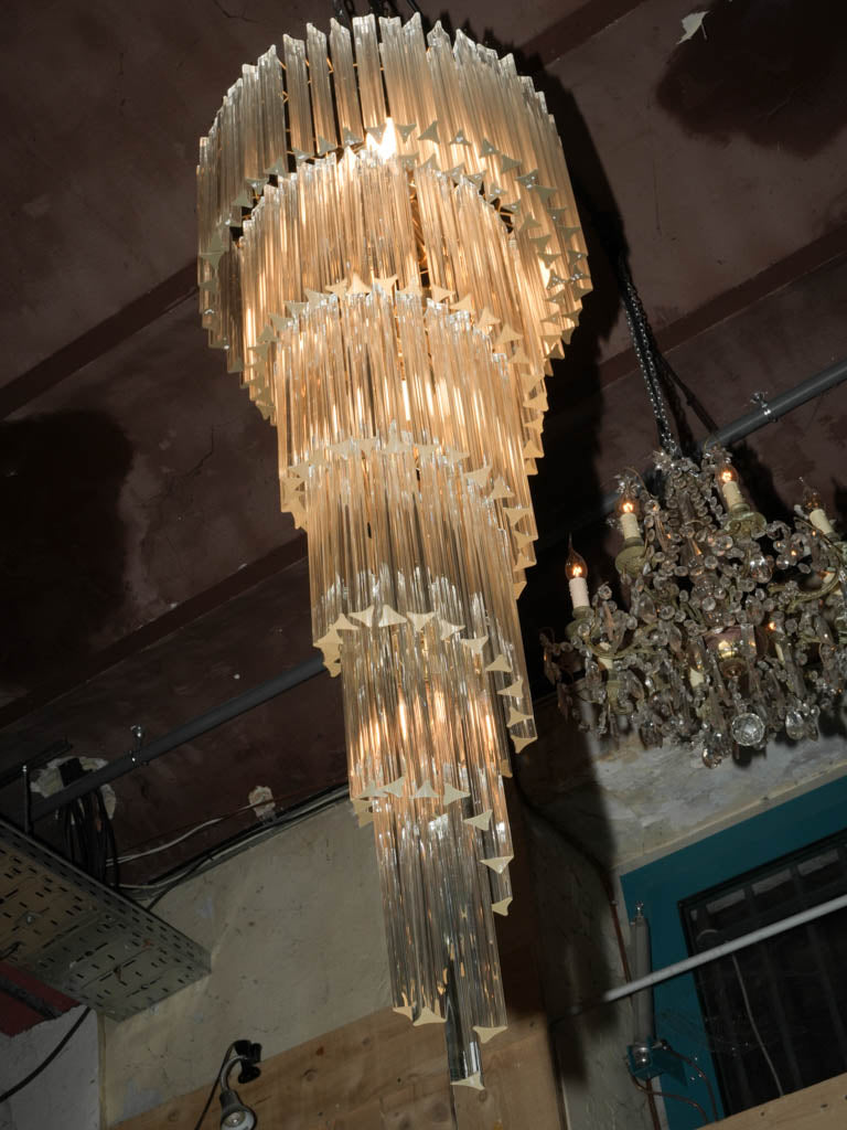 Impressive 1970s Venini Murano Chandelier with Cascading Glass Drops - 61"