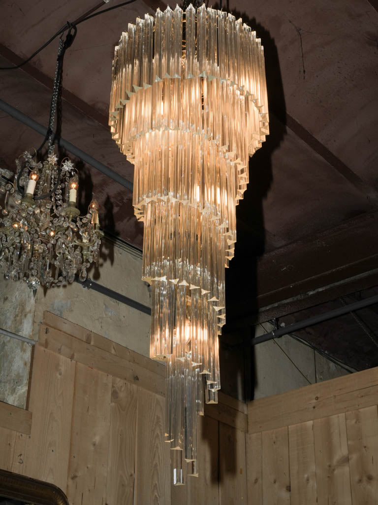 Impressive 1970s Venini Murano Chandelier with Cascading Glass Drops - 61"