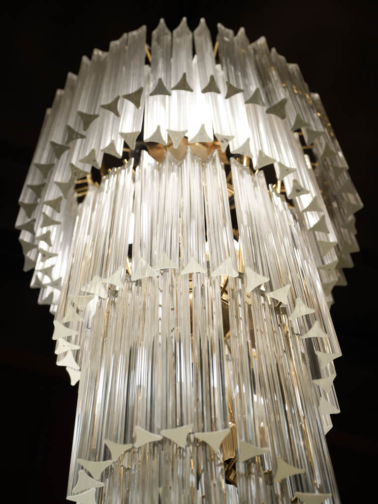 Impressive 1970s Venini Murano Chandelier with Cascading Glass Drops - 61"