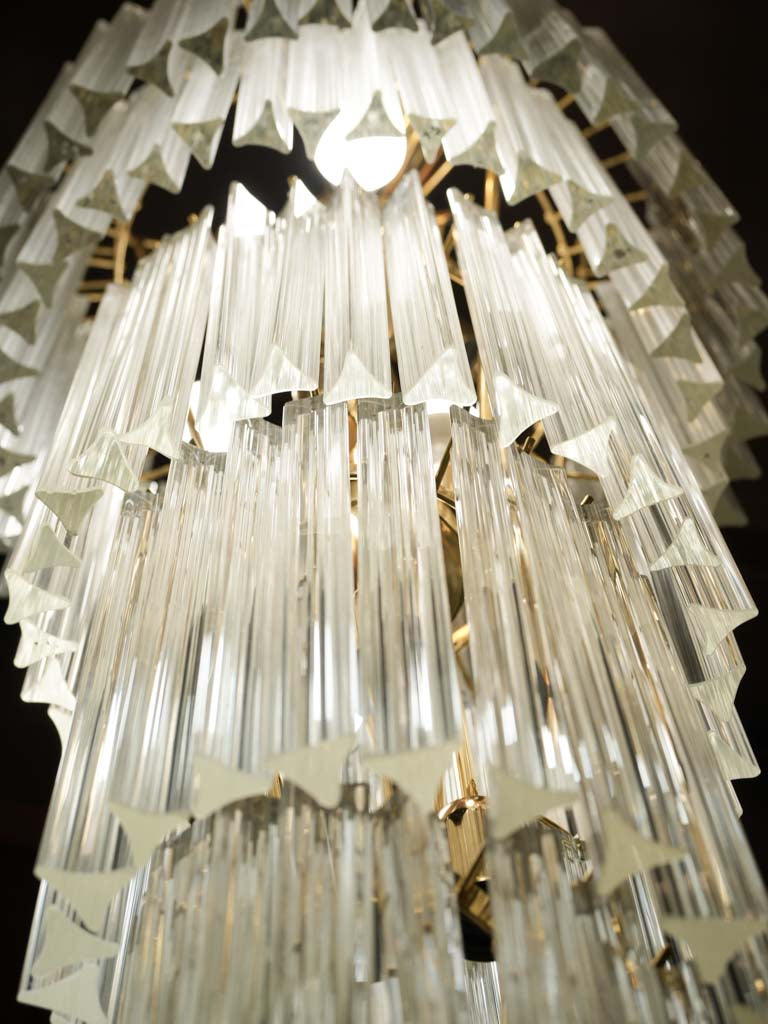 Impressive 1970s Venini Murano Chandelier with Cascading Glass Drops - 61"