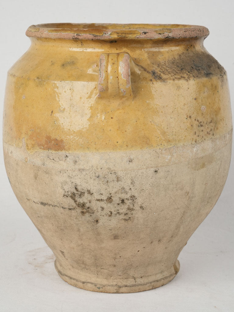 19th-Century French Terracotta Confit Pot w/ Yellow Glaze 11"