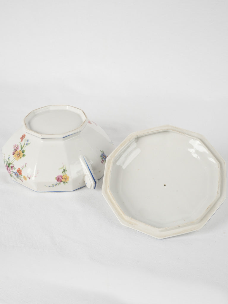 Stylish blue-rimmed vintage porcelain soupière