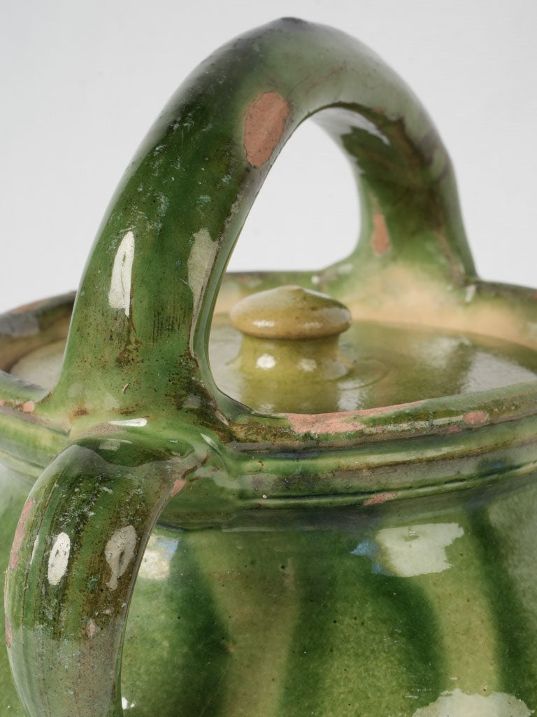 Rustic green glazed lidded pitcher