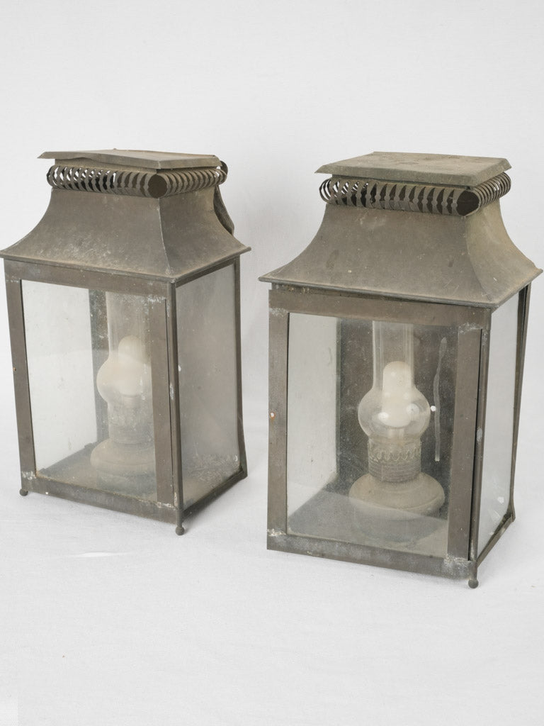 Vintage French zinc wall lanterns