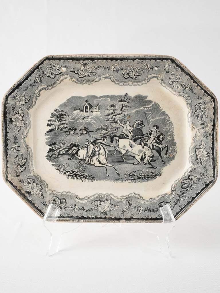 19th Century Spanish platter - black and white 14¼" x 11"