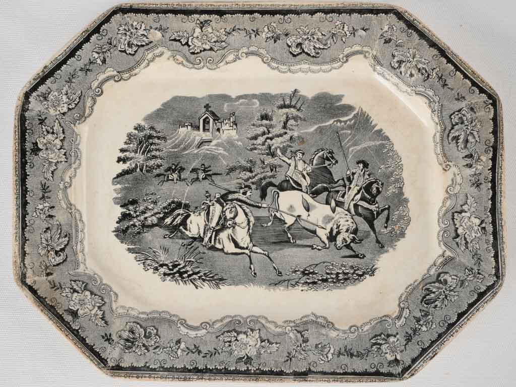 19th Century Spanish platter - black and white 14¼" x 11"