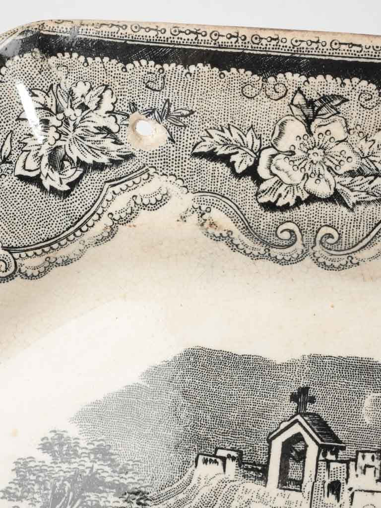 19th Century Spanish platter - black and white 14¼" x 11"