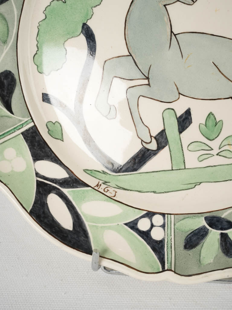 Hand-painted green ceramic collector's plate