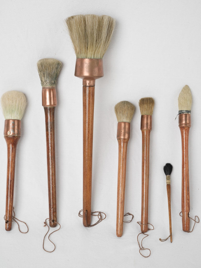 Set of Seven Vintage French Paint Brushes w/ Copper Ferrules