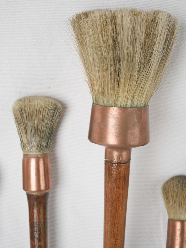 Set of Seven Vintage French Paint Brushes w/ Copper Ferrules