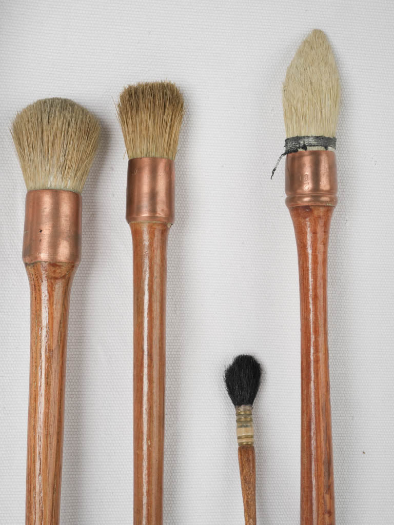 Set of Seven Vintage French Paint Brushes w/ Copper Ferrules