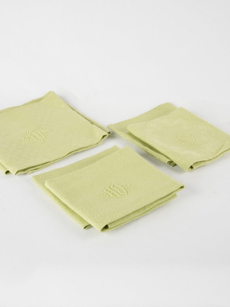 Vintage pea-green monogrammed linen serviettes