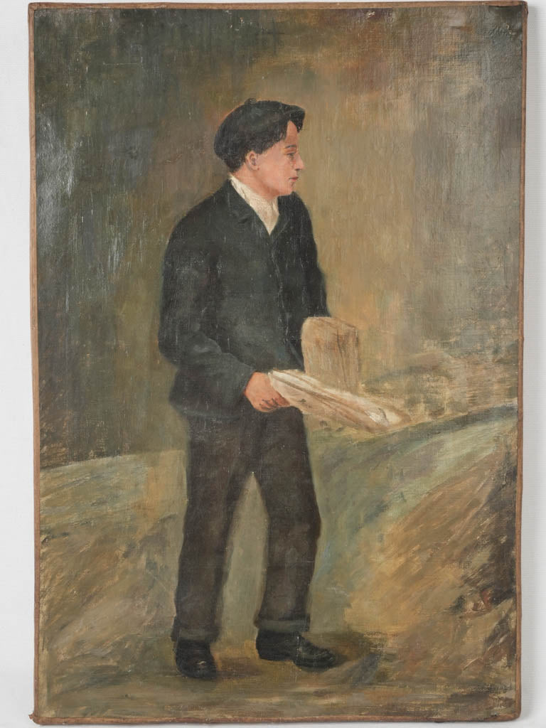 Vintage 1920s oil painting, working man