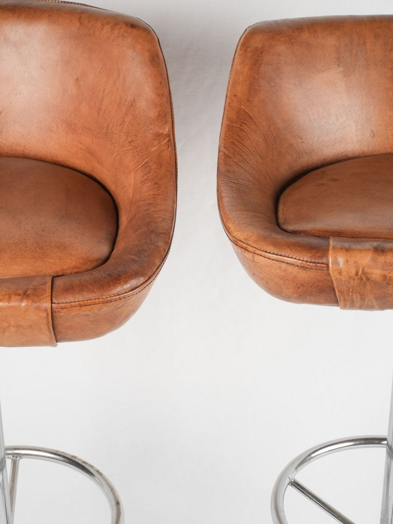 Comfortable swivel leather barstools, 1970s