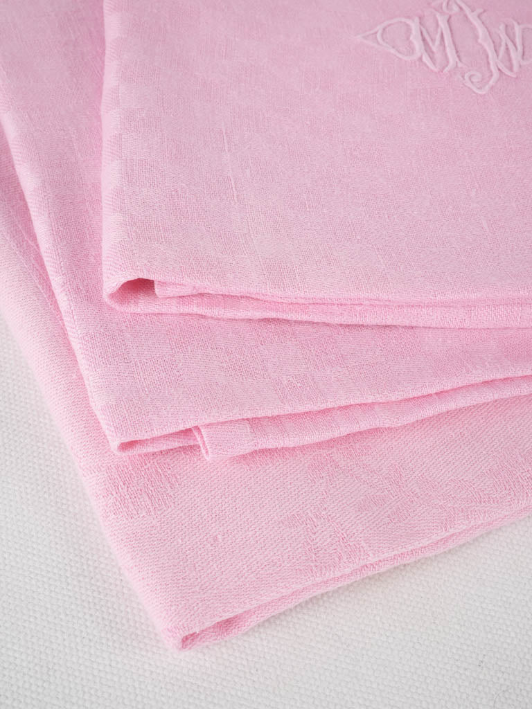 6 antique French monogrammed serviettes - pale pink