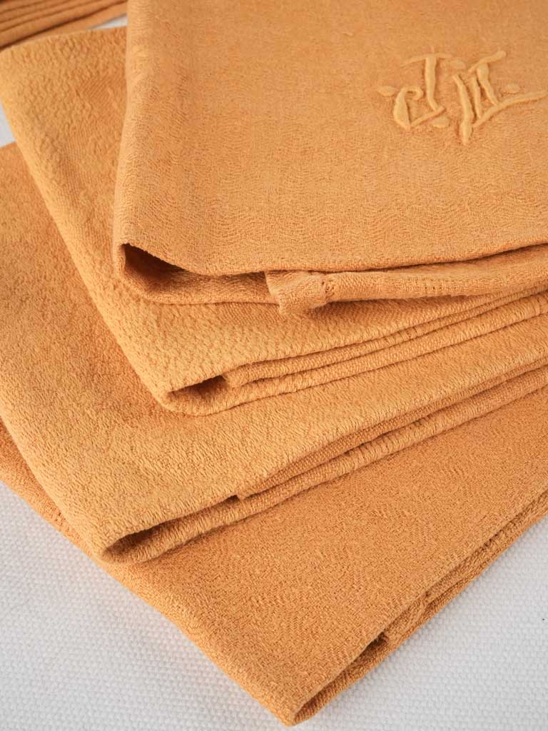 6 antique French monogrammed serviettes - orange