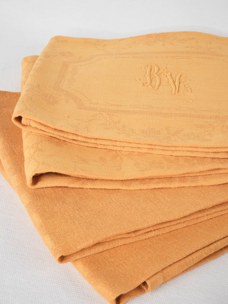 6 antique French monogrammed serviettes - orange