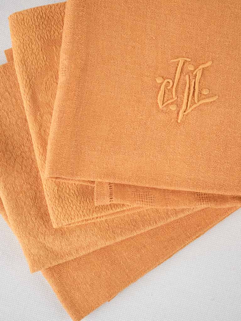 6 antique French monogrammed serviettes - orange