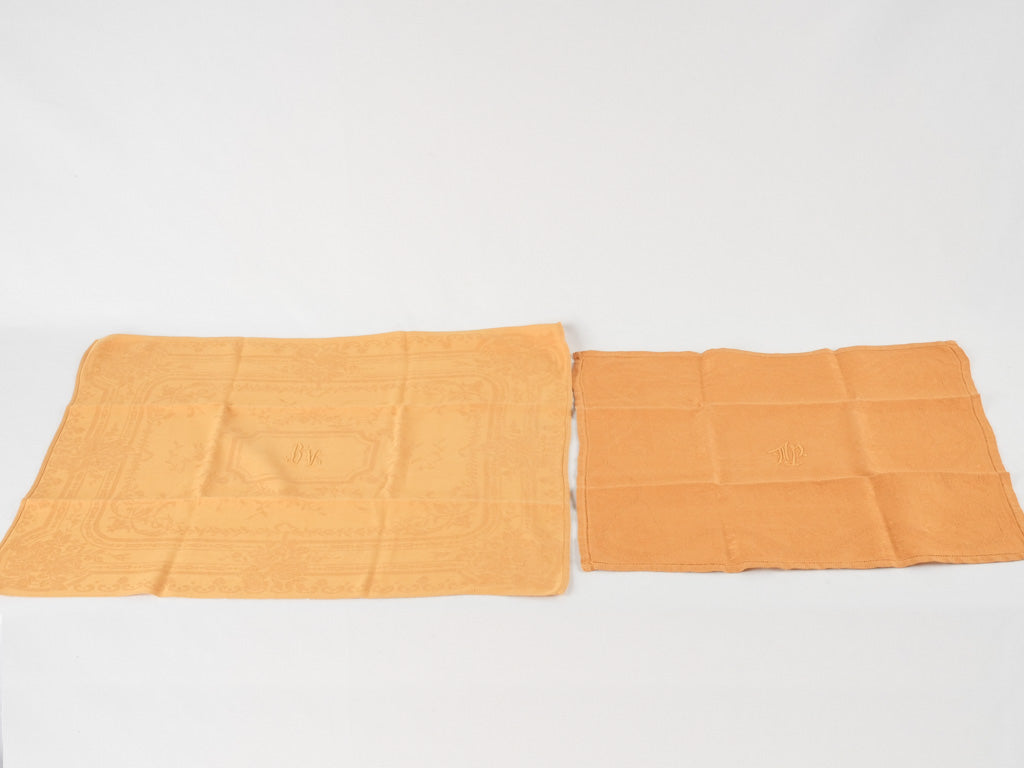 6 antique French monogrammed serviettes - orange