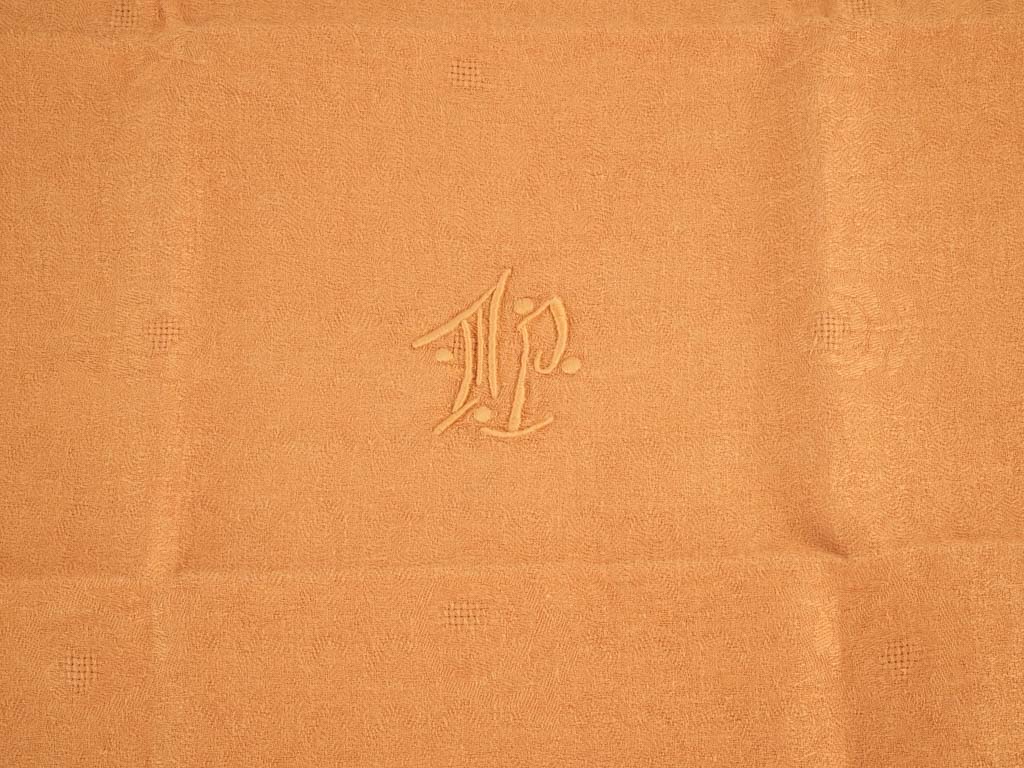 6 antique French monogrammed serviettes - orange