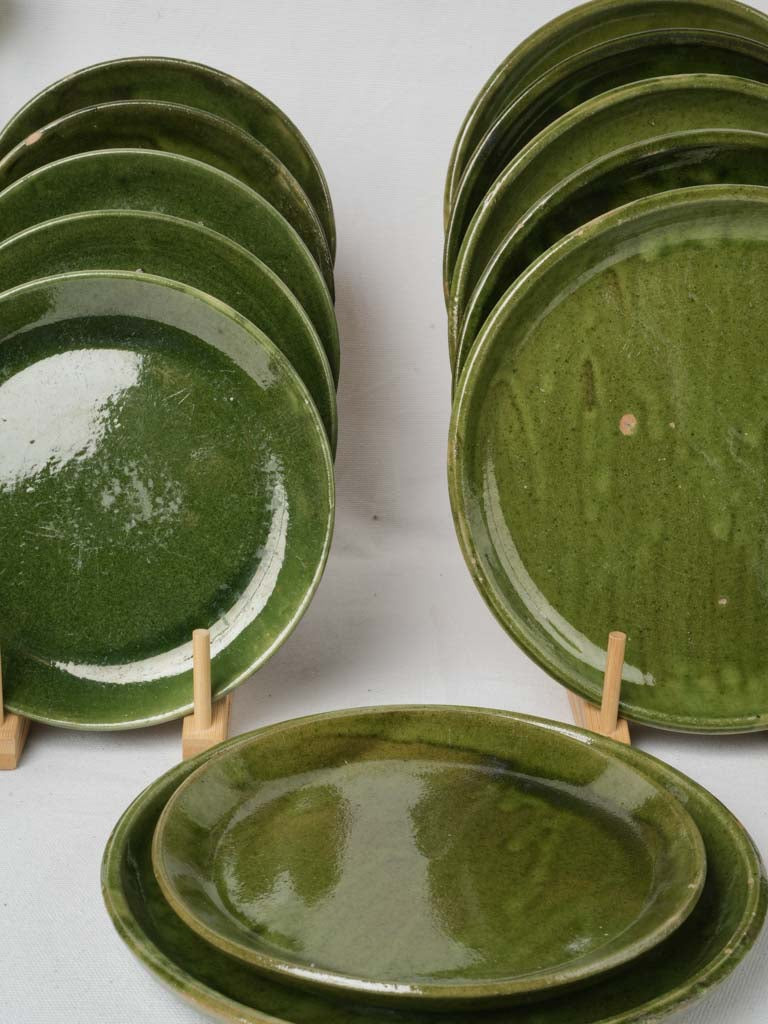 Stunning Set of 30 Handmade Savoy Plates w/ Deep Green Glaze - 10¼" and  8¼"