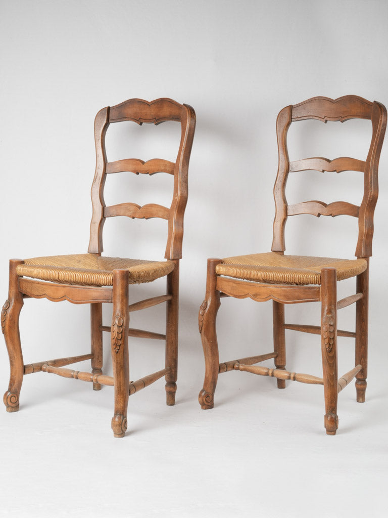 Vintage French beechwood ladderback rush chairs