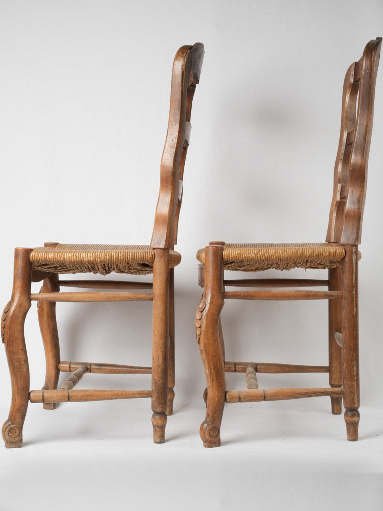 Classic vintage rush seat pull-up chairs