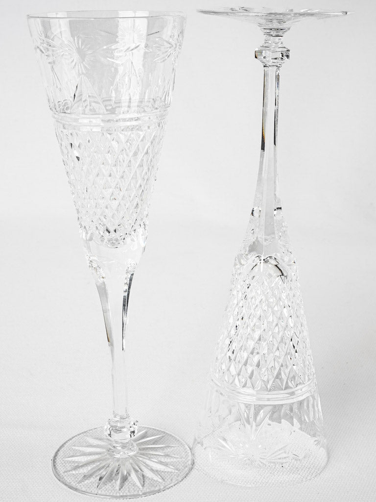 Antique star-patterned crystal flute collection