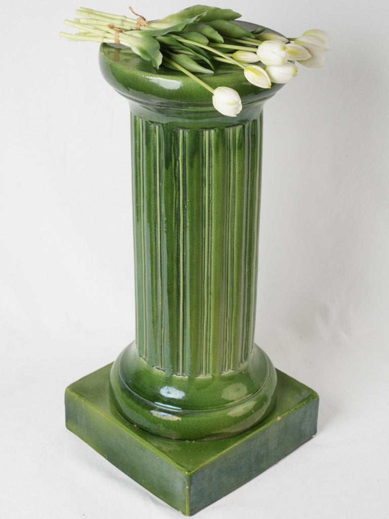 Emerald green glazed vintage ceramic stand