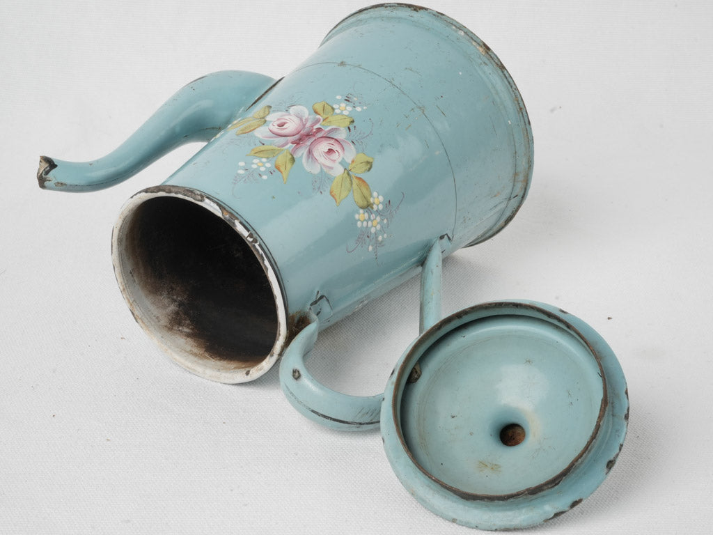 Timeless soft blue enamel teapot