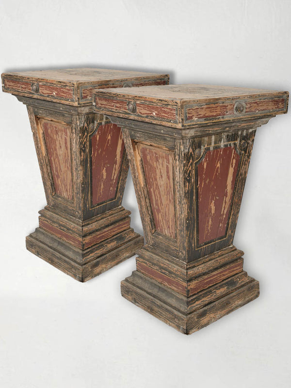 Distressed Red Wooden Pedestals